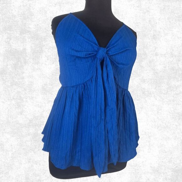 Royal Blue Tie Front Cami Top NWT Size 4X | Flowy Pleated Plus Size Tank - Picture 5 of 5